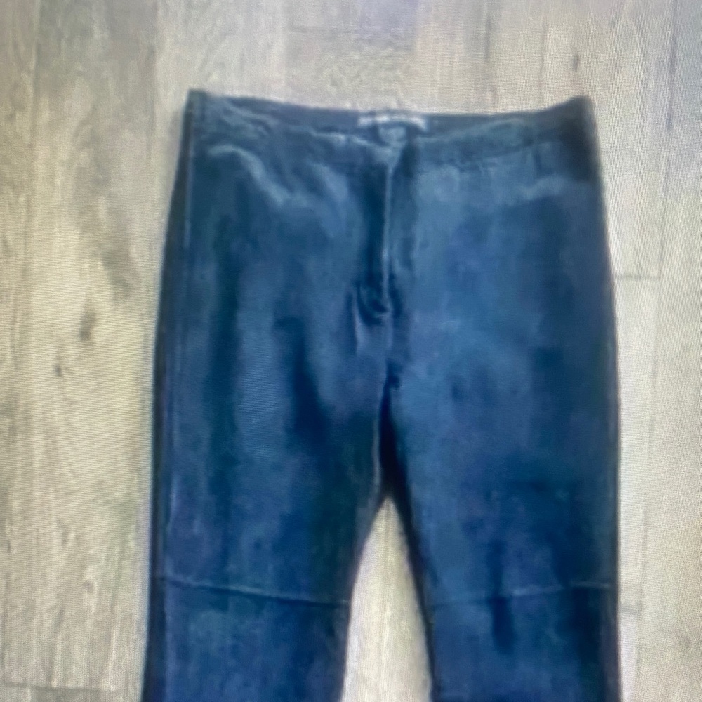 Mary Jane Marcasiano Black Suede Leather Bootcut Pant Size 8 Lined Designer